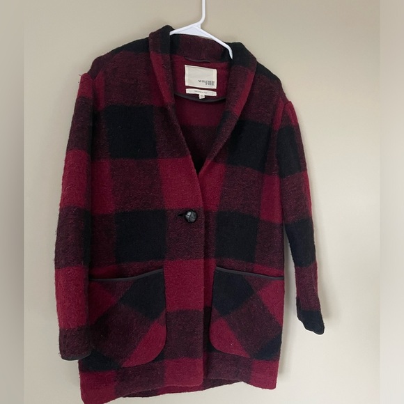 Aritzia Wilfred Free Womens Neelam WOOL burgundy plaid coat NWOT XXS never worn - Picture 9 of 9